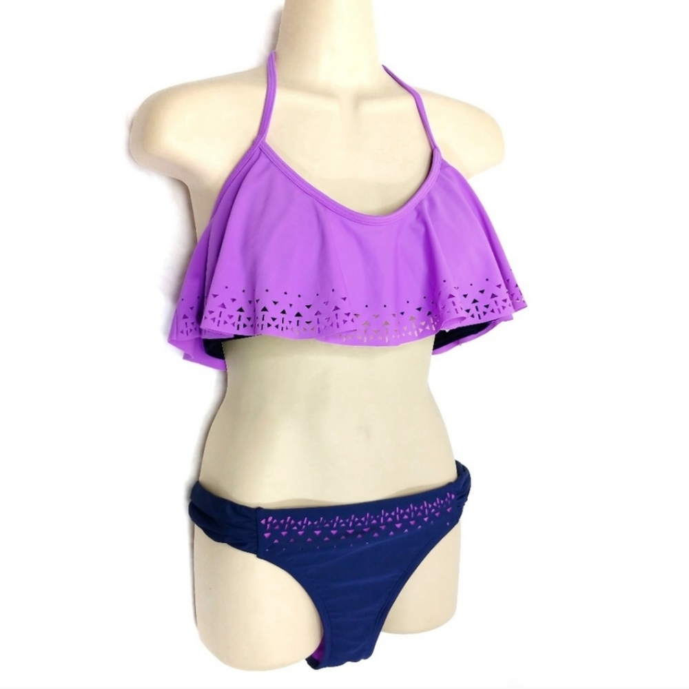 HOT WATER Laser Cut Flounce Bikini Set Sz L